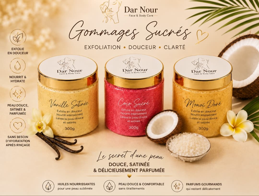 Gommage Corps Fondant Fragrances disponibles Coco Sucré Vanille Satinée Monoï Doré