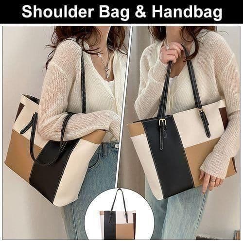 Sac à épaule pour dames, sacs à main pour femmes, sac fourre-tout grande capacité en PU, sac à couleur contrastée