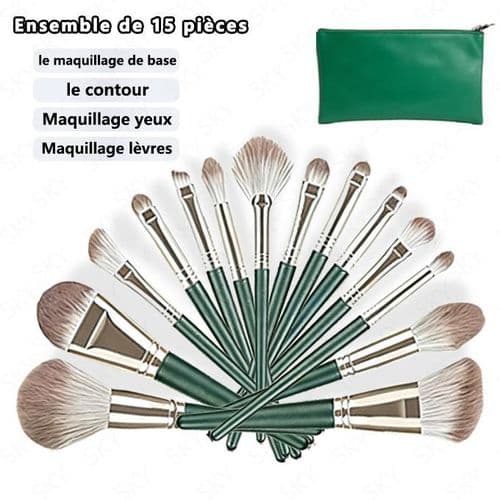 Ensemble de 14 pinceaux de maquillage (fond de teint/cache-cernes/lèvres, etc.), avec sac de rangement portable